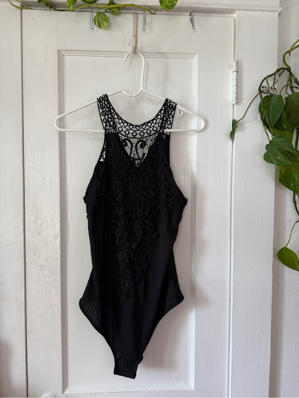 Women’s Black Lace-Front Bodysuit size XL
